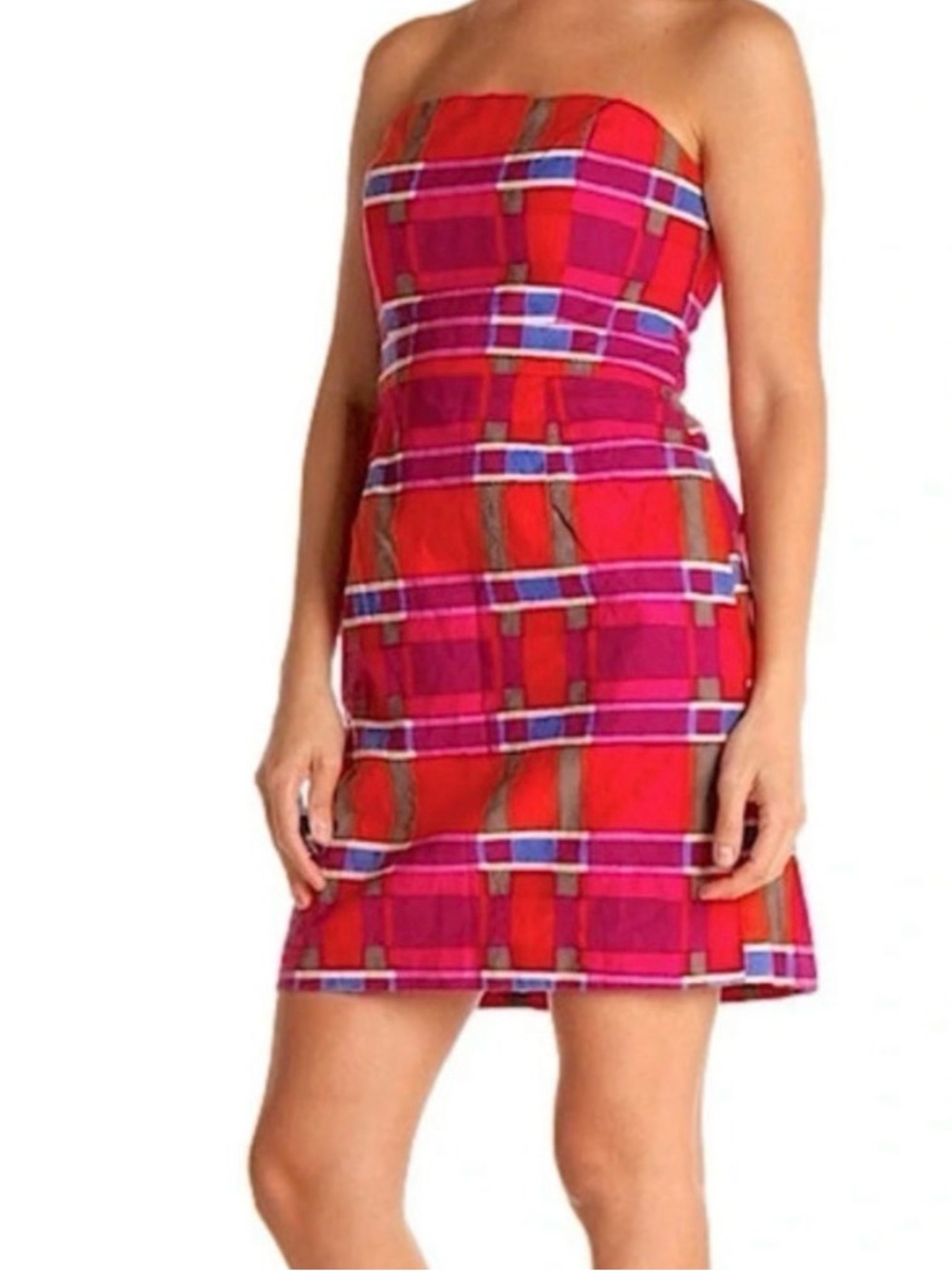 Retro Banana Republic Strapless Multicolor Plaid Cocktail Mini-Dress Size 6P